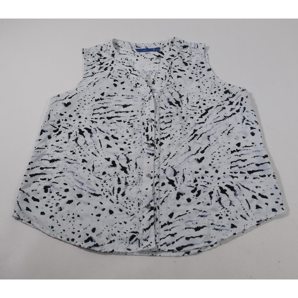 Apt. 9 Blouse Womens L White Black Abstract Print Sleeveless Button Front Top